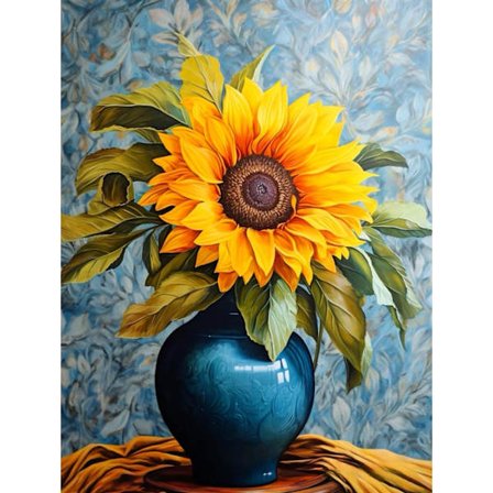 5D Diamantkunst Sæt til Voksne Begyndere, Fuld Bor Solsikke i Blå Vase Diamantmaleri Sæt DIY Ædelstenskunst Håndværk, Hjemmevægsdekoration, Unik Gave 