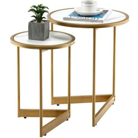 COSTWAY Rundt Nesting Sofabord - Guld Stålstruktur - Skandinavisk Stil