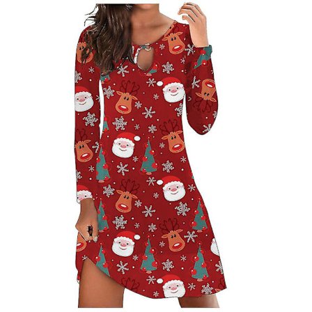 Dame Trykk Lang Ermet T-skjorte Kjole Fest Casual Kjoler