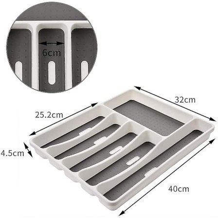 Ruokailuvälinelaatikko laatikkoon, 6 lokeroa, ruokailuvälinesisä keittiöön