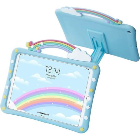 Upea Rainbow Bridge -kotelo 9,7 tuuman iPad 5./6. sukupolvelle 2017/2018, pehmeä iskunkestävä silikoninen takakansi sisäänrakennetulla jalustalla, 
