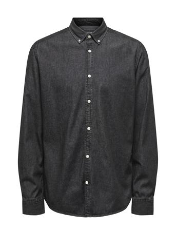 Onsday Reg Btn Down Chambray Ls Shirt Black ONLY & SONS