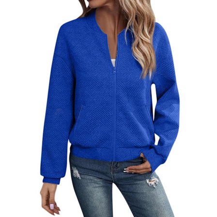 Zip Up Sweatshirt Dame, Lett Langermet Hverdagsjakke med Full Glidelås, Løs Passform Yttertøy for Hverdagsbruk og Reise