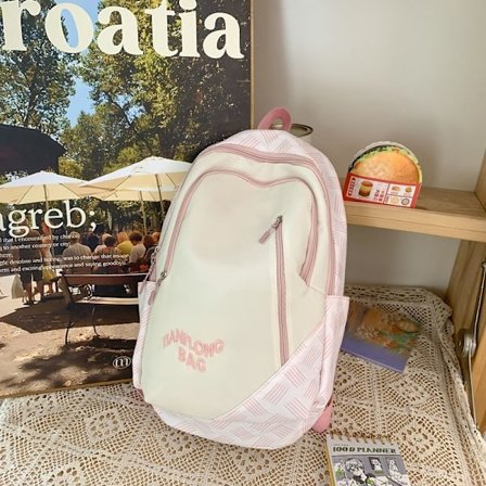 Student skolväska ny sommar skolväska kvinnlig junior high school student ryggsäck broderi stor kapacitet rese ryggsäck-rosa