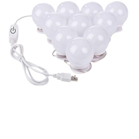 Speilsett med LED-lys, 10 dimbare sminkelys med USB-tilkobling for sminkebord, bad og soverom