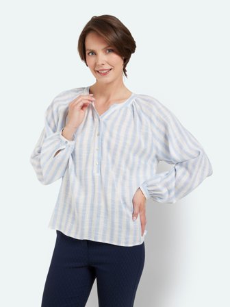 BRANDTEX - Hør Skjorte- Lys Blå - Stribet