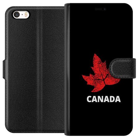 Kompatibel Tegnebogsetui til Apple Apple iPhone SE (2016) Grafisk ahornblad symbol i rødt mod sort baggrund med klar canadisk reference og minimalist