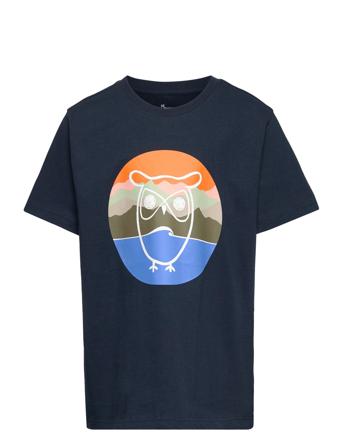 Mountain Owl Front Print T-Shirt - T-shirts Short-sleeved Svart Knowledge Cotton Apparel*Betinget Tilbud