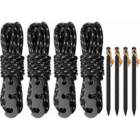 4-pack reflekterande spännlinor för tält, presenningar, camping