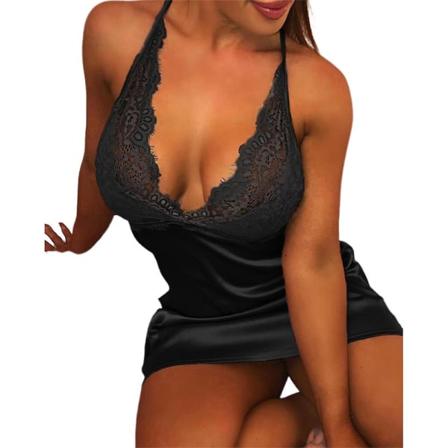 Lady Sexig Babydoll Nattlinne Sovkläder Nattkläder Plus Size Black XL