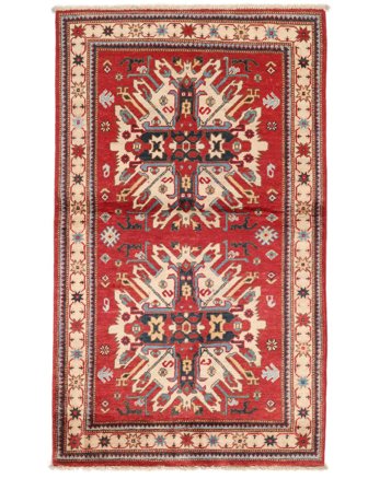 Kazak Fine Matta 87X148 Mörkröd/Beige Ull, Afghanistan