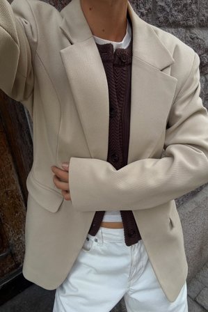 NA-KD Blazer ajusté en sergé - Blazer ajusté - Beige - EU 36