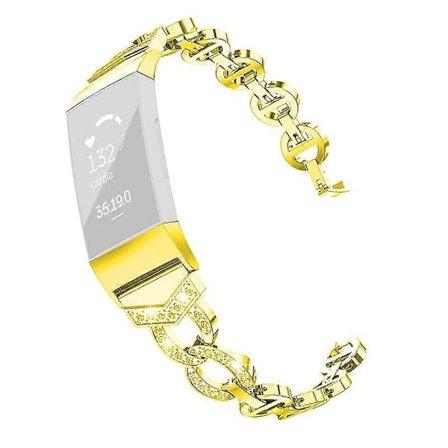 Strassikoristeinen korvaava alumiiniseosranneke Fitbit Charge 6 5 -älykelloon - Kulta