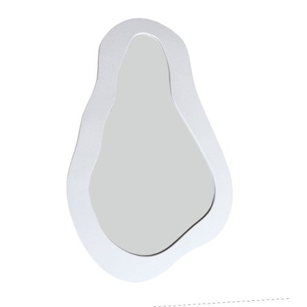 Asymmetrisk vægspejl i hvidt metal, 50x2x76 cm