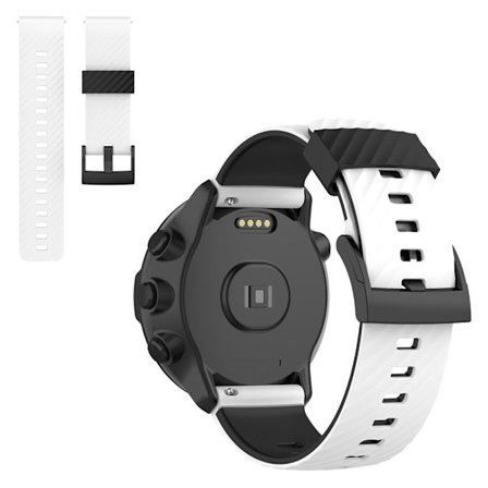 24 mm dubbelfärgat linjemönstrat klockarmband i silikon för Suunto-enhet - Vit / Svart