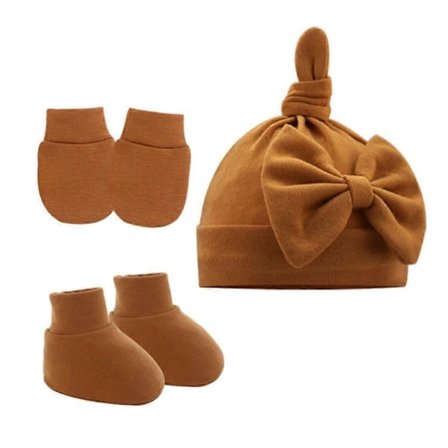 Baby Lue Hansker Sokker Sett Sløyfe Lue for Gutter Jente 0-3M Pustende Spedbarn Bomull Skalleluer Anti-ripe Votter