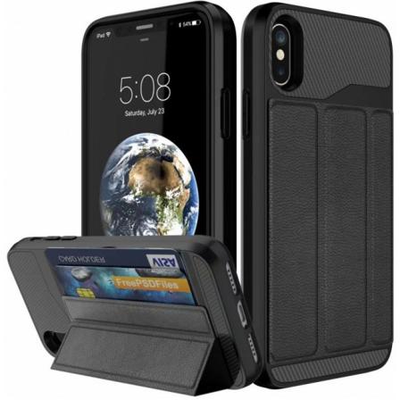 Iphone Xs Stöttåligt Skal Med Kortfack Solid Svart