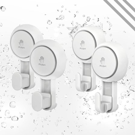 Kraftfull sugproppskrok för vägg, 2 tunna och 2 tjocka, utan borrning, handdukshängare badrum, tvättlapp sugproppskrok återanvändbar