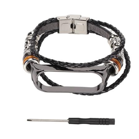 Lærreim Kompatibel for Xiaomi Mi Band 6 Armbånd Etnisk Stil Retro Klokkebånd Armbånd Svart og Svart