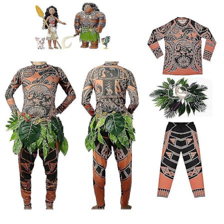 Maui Tattoo T-shirt/bukser Halloween Voksen Herre Dame Cosplay Kostumer Med Blade Dekor Blattern Halloween Voksen Cosplay