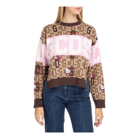 Gcds women's jumper sweater crew neck round Monogram Hello Kitty Brun, Dame