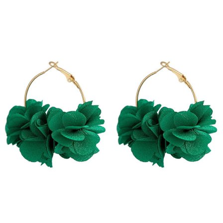 Petal Hoop Øredobber Stoff Blomster Dingle Øredobber Rose Drop Øredobber Blomster Anheng Sirkel Øredobber Jenter Smykker til Stranden Grønn