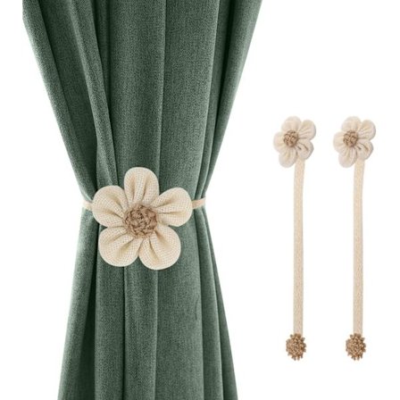 Sæt med 2 magnetiske gardinholdere med spænder, solsikke dekorative hør flettet bred