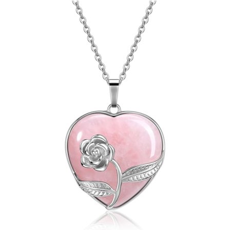 Halskæde med helbredende krystaller, sølvindpakket hjerte, ædelstensvedhæng, kvartssten til kvinder, gave