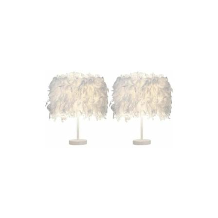 Sett med 2 Fjærlamper, nattlampe, moderne bordlampe, knappbryter, E27-sokkel, hjemmedekorasjon soverom, hvit BLOW