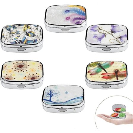 Bærbar Rejse Pilleæske - Pakke med 6 Metal Pilleæsker med 2 Rum