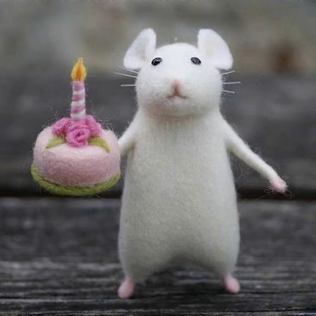 Filt Mus Figur med Græskar - Fødselsdagskage Mus, Sukkerrør & Hat, Sødt Håndlavet Dekorations Ornament