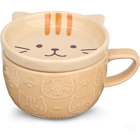 Keramisk Katte Kaffe Kops med Låg, Kawaii Kaffe Kopper eller Tekopper til Katteelskende, Sjove Nyhed Katte Morgenmad Kopper til Kvinder