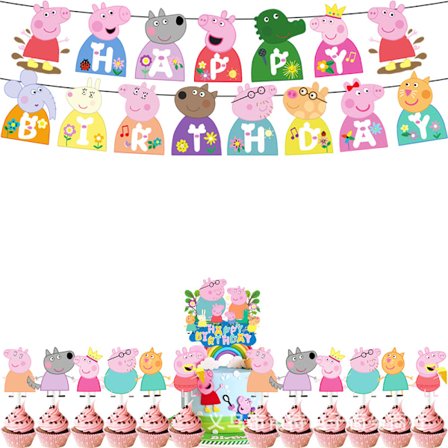 Peppa Pig -teemainen lastenjuhlien koristelutarvikkeet vaaleanpunainen possu ilmapallo lippu kakunkoristesetti