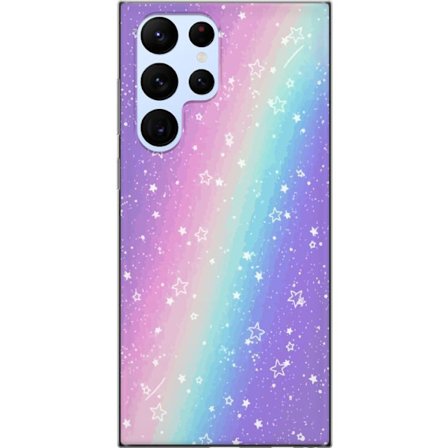 Kompatibelt Mobildeksel til Samsung Galaxy S22 Ultra 5G Rainbow-farget pastellbakgrunn med hvite stjerner og gnistrende prikker i myk overgang