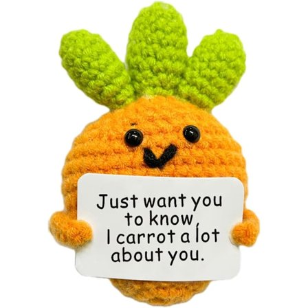 Sjov Mini Positiv Kartoffel, 3 i Sød Hæklet Dukke med Positivt Kort, Blød Uldstrik Legetøjsdekoration Opmuntring Støtte (Positiv Gulerod)