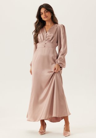 BUBBLEROOM - Satin V-neck Maxi Dress - 36