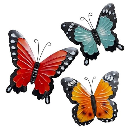 Havekunst med sommerfugle til haven - 3 stk. - Metal sommerfugle til udendørs skur, hegn, væg (FMY)