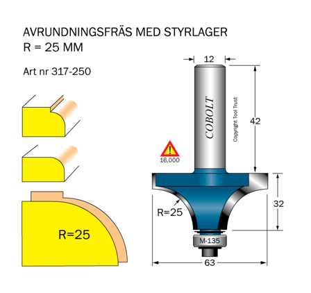 Cobolt 317-250 Avrundingsfres R=25 D=63 L=32, Maskintilbehør & forbruk