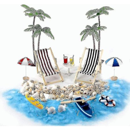 Strand Mikrolandskab Mini Liggestol Strandstol Parasol Lille Palmetræ Dekoration Tilbehør, 16 Stykker Miniature Ornament Sæt Til DIY Fe, Have