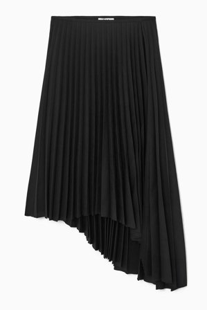 COS Women's Asymmetric Pleated Midi Skirt in Black