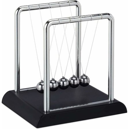 Newton-pendel, klassisk kule- og sokkelpendel, 5 kuler, sølv