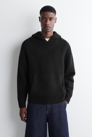 COS Herren Kapuzenpullover Aus Gekochtem Kaschmir - Schwarz