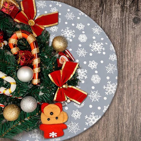 Christmas Tree Skirt- 48 Inch Large Xmas Tree Skirt Grey And White Snowflake Tree Skirt, Double Layer Holiday Party Tree Mat Rustic Christmas Decorati
