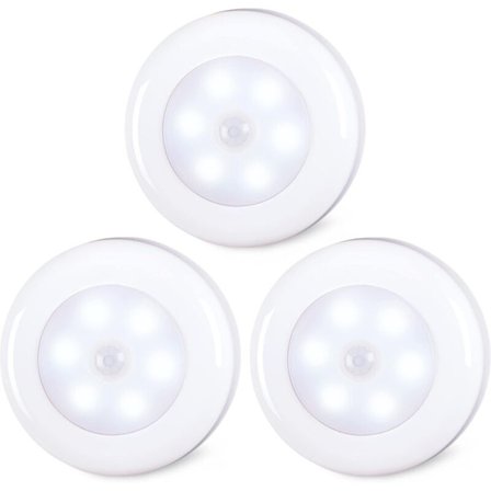 Pakke med bevægelsessensorlys indendørs, selvklæbende batteridrevet trådløs LED-skabslys til garderobe, trapper, skab, køkken, kold hvid