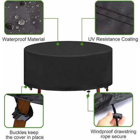 Runda Trädgårdsbord Cover 230 x 110CM, Vattentät Cover, 420D Oxford Runt Utomhusbord Cover -