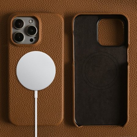 Kotelo iPhone 16 Pro:lle, ruskea nahka, magneettinen, premium-lehmännahka