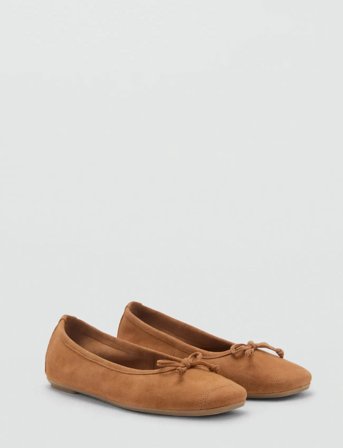 Mango Bow Suede Ballerina - Beige - 37