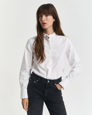 GANT - Klassisk oxford-bluse med rysjer til dame white