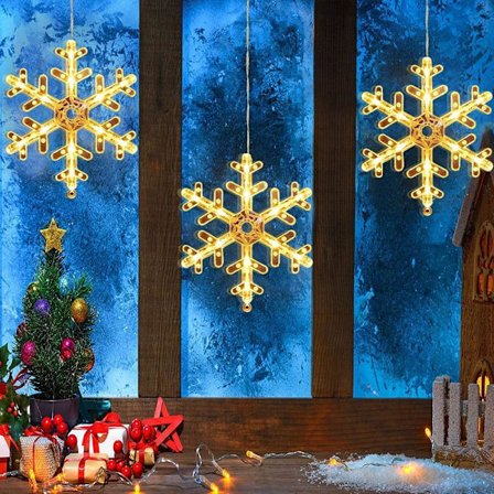 Julelys til vinduer, 3 pak LED-hængende julelys med sugekopper