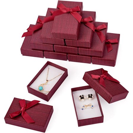 Smykke Gaveæsker, 12-pak Tomme Papemballage med Sløjfe, Displayæsker til Halskæder, Ringe og Øreringe